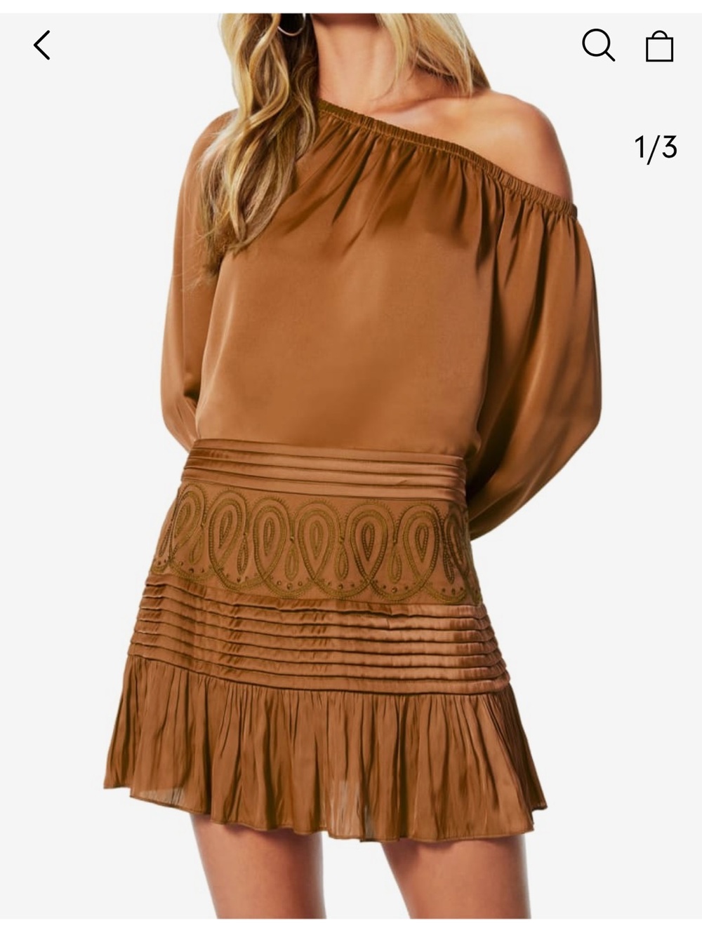 Ramy Brook Tan Embroidered Pleated Mini Skirt and Cami sold as a set - Picture 2 of 10